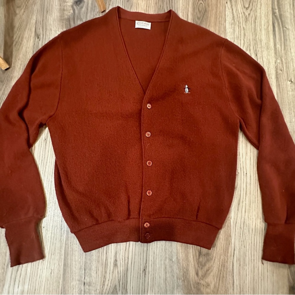 Grand Slam By MUNSINGWEAR Maroon Cardigan With Penguin XL 100% Orlon Acrylic USA